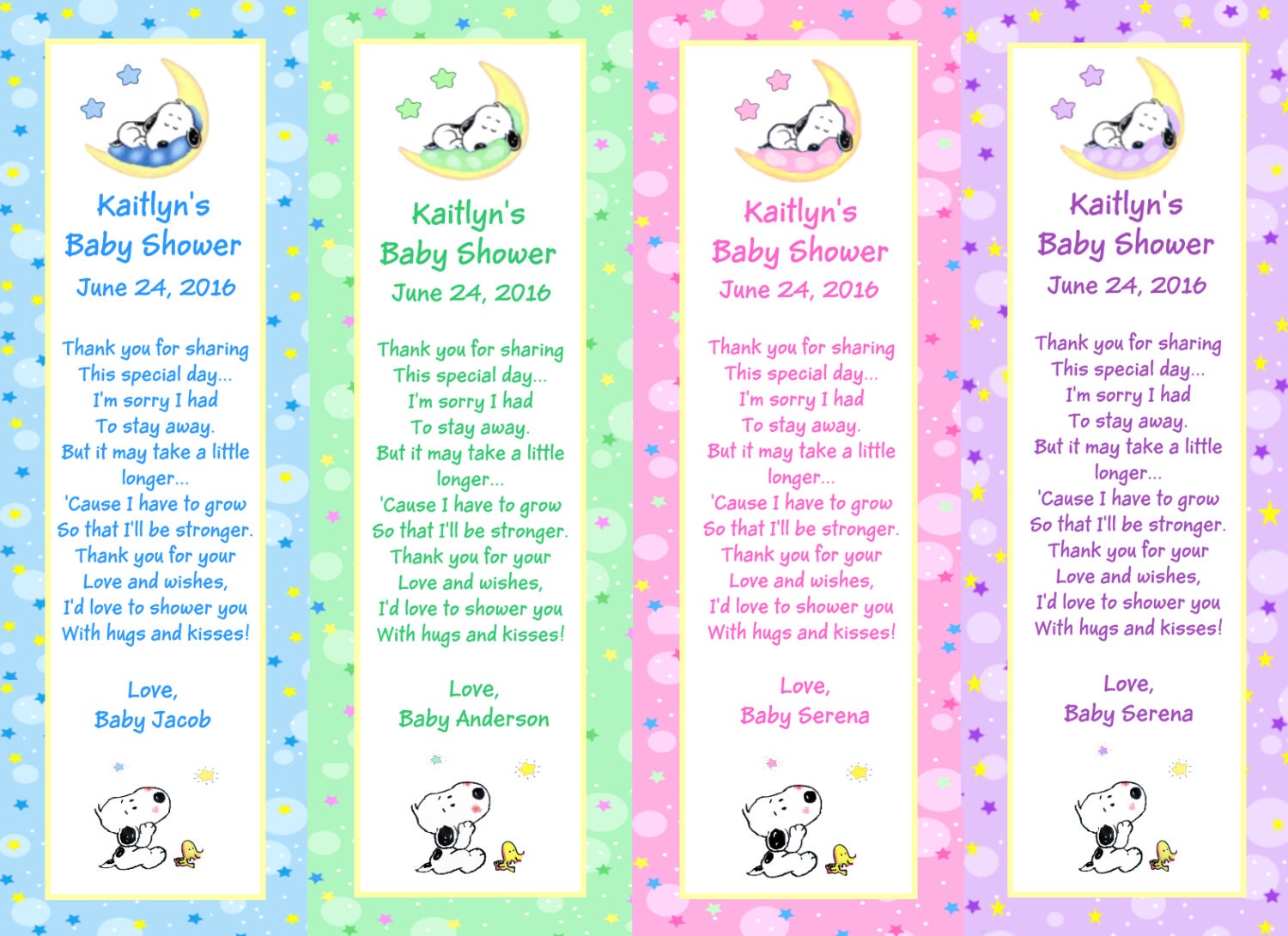 Baby Snoopy Peanuts Baby Shower Bookmark Favors