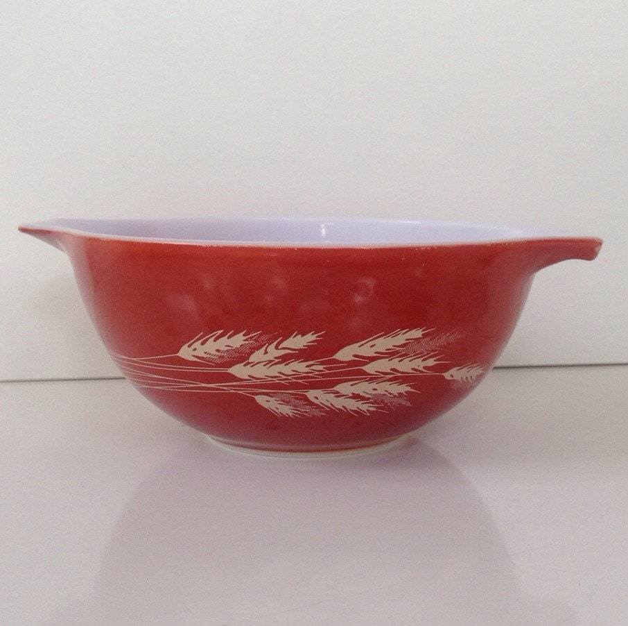 Vintage Pyrex Wheat Harvest Pattern Dark Red/burnt Mixing