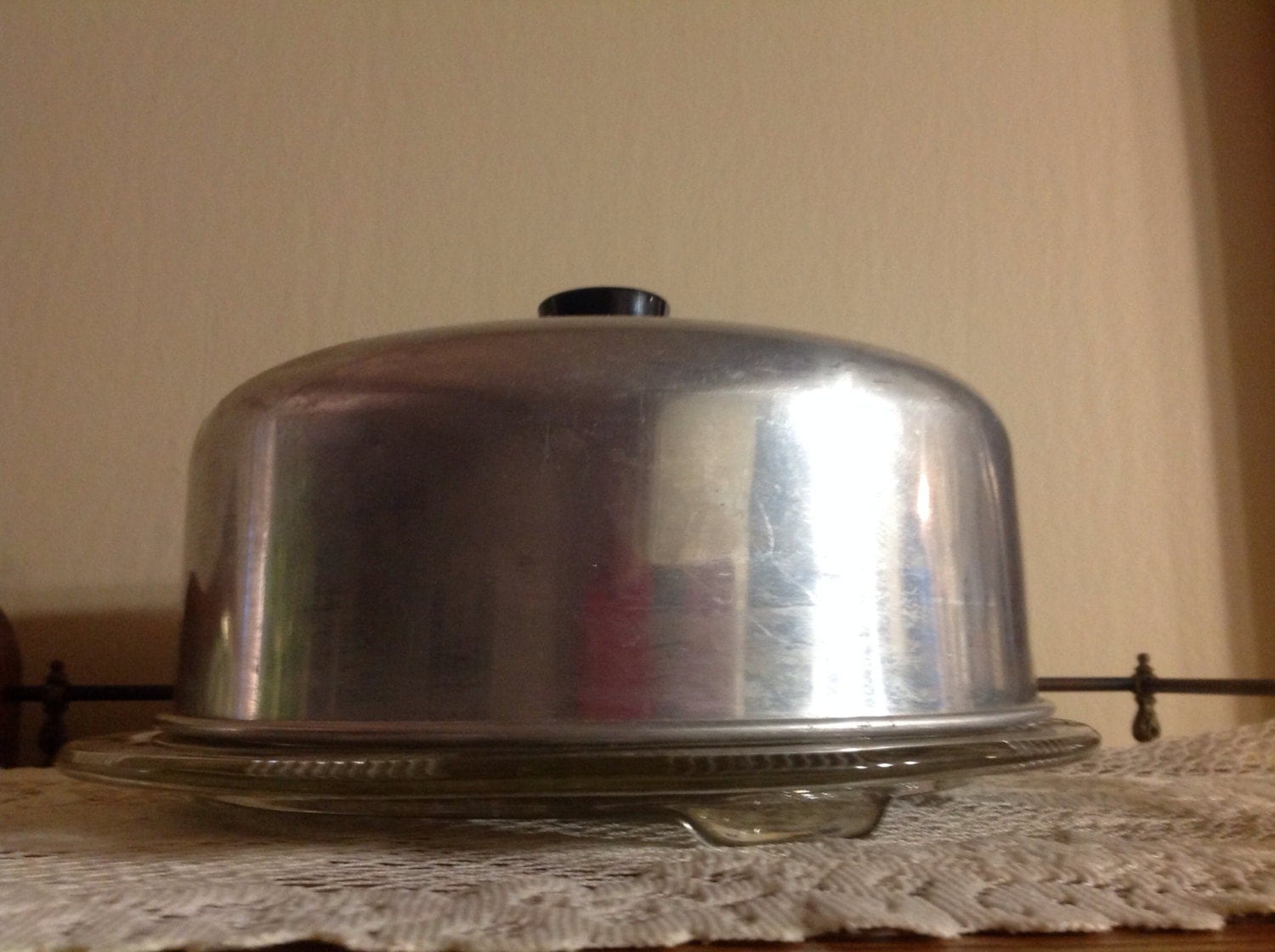 Vintage Cake Plate With Lid Aluminum Cake Dome Glass Cake Plate Rose