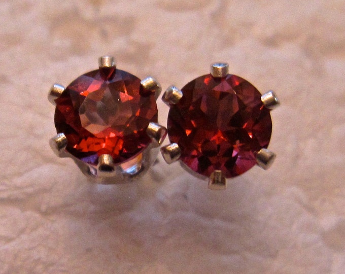 Pink Red Topaz Studs, 6mm Round, Natural, Set in Sterling Silver E832