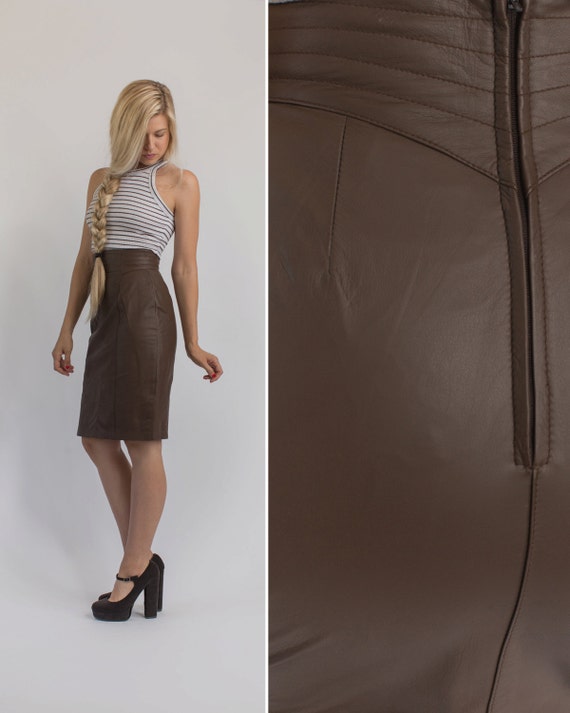 LEATHER skirt Vintage 80s high waist PENCIL skirt 1980s