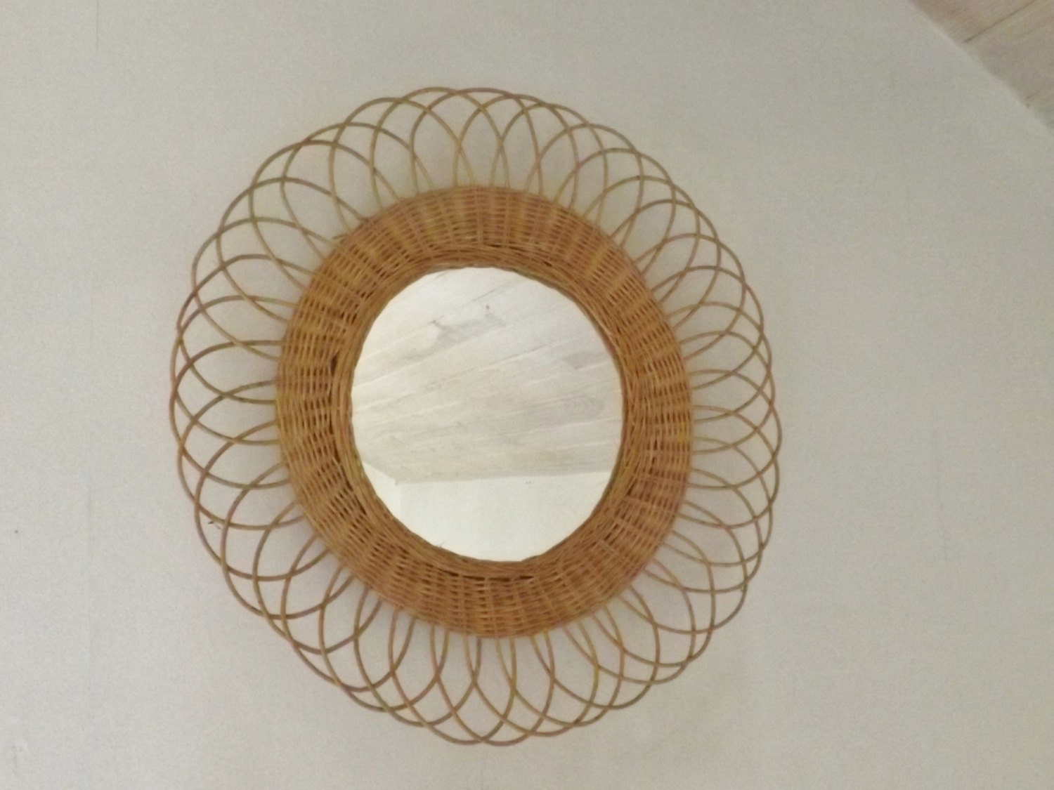 French rattan framed mirror vintage cane framed mirror vintage
