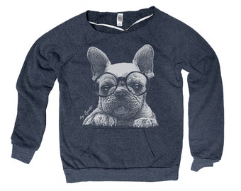 French Bulldog Hand Screen Print Alternative Apparel Eco-Fleece Maniac Sweatshirt