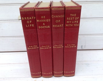 Faith Baldwin Romance Novels 1940s Red Hardcover Vintage Books (029)