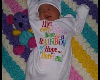 Rainbow of hope baby gown and cap set