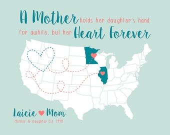 Custom Map Gift for Mom or Daughter Custom Art by 