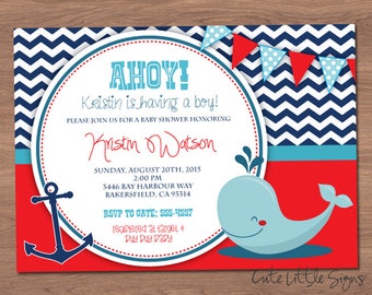 Ahoy Nautical Baby Shower Invitation Digital Download