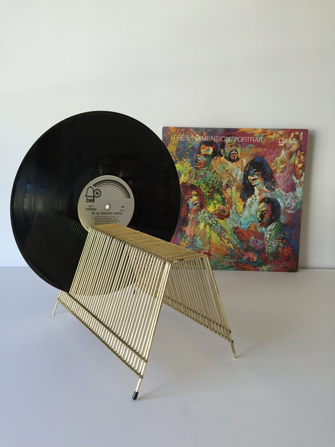 Vintage Record Rack Record Holder Record Stand Gold Tone