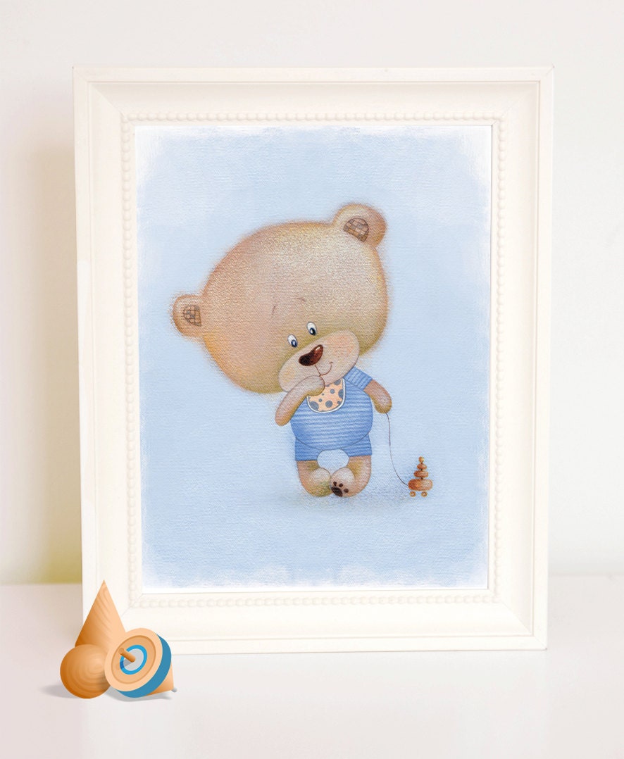 Baby wall art teddy bear art blue nursery decor little by BabooArt