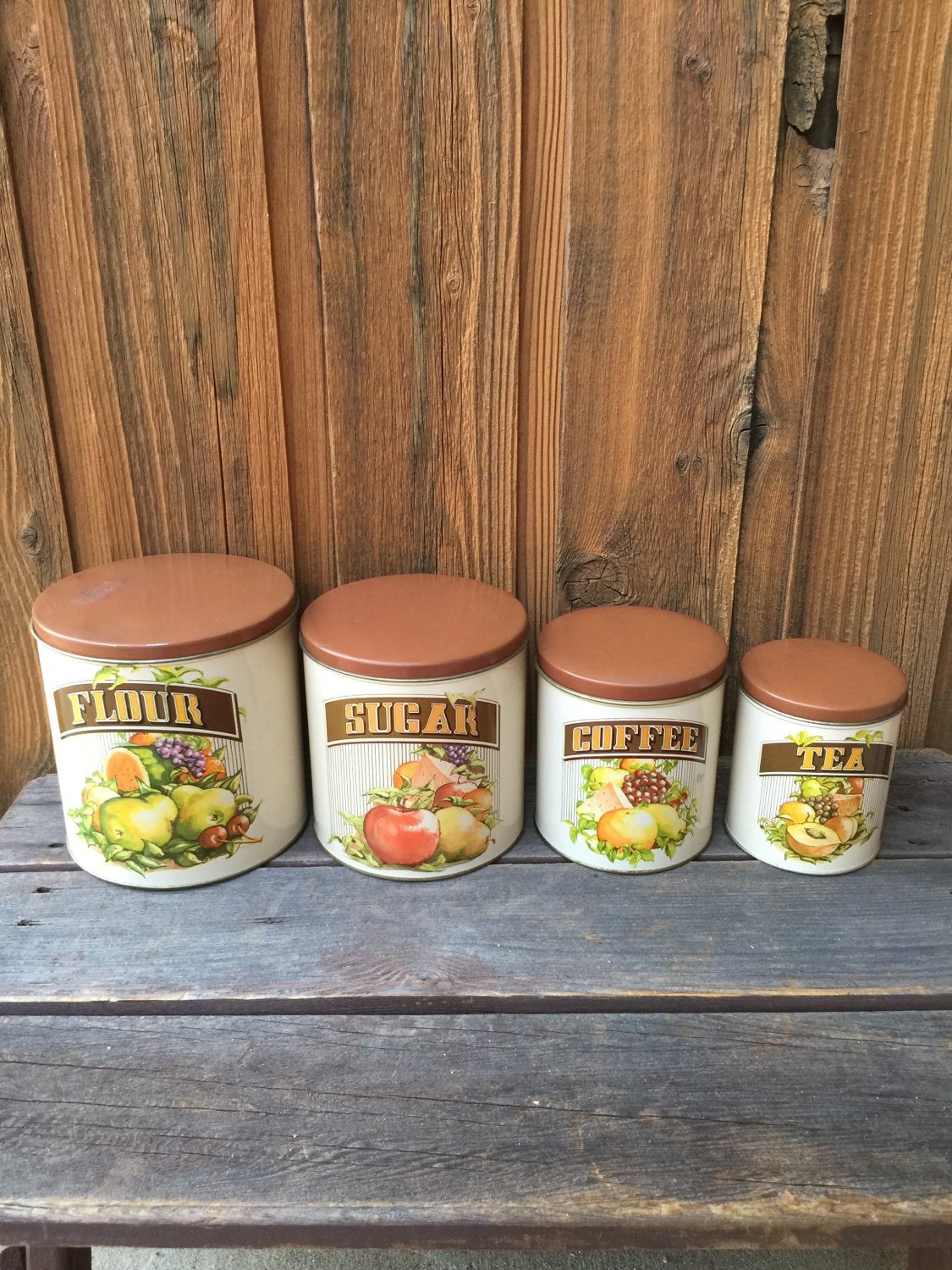 Vintage Nesting Canister Set / Flour Sugar Coffee Tea / Tin Canister ...