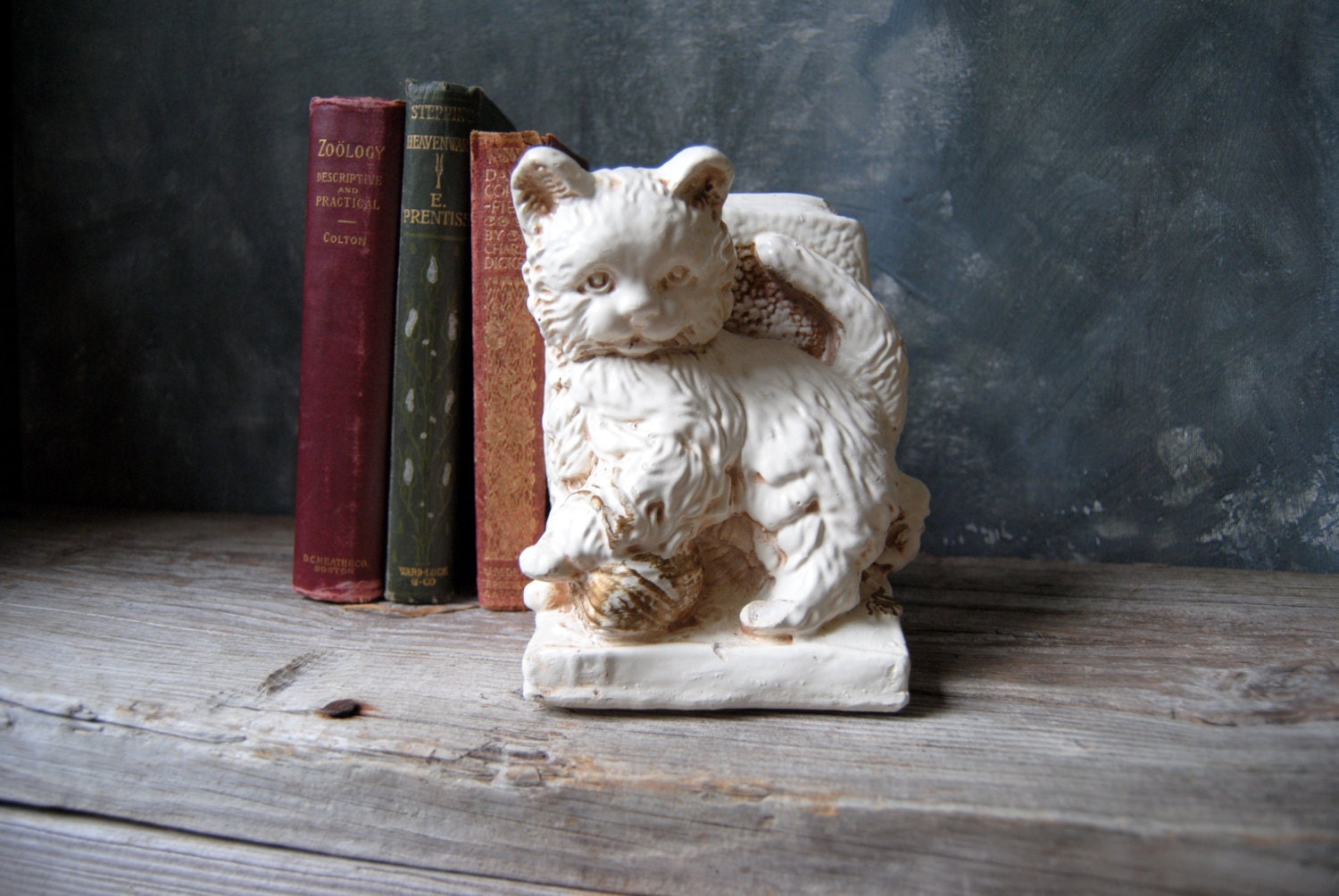 Playful Kitten Bookend Vintage Chalkware Cat Bookend Shabby