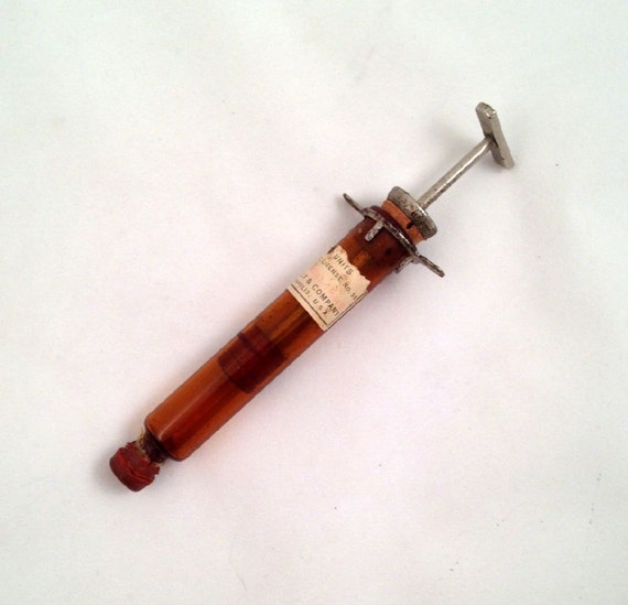 Halloween Prop Antique Syringe Amber Glass by GrapenutGlitzJewelry