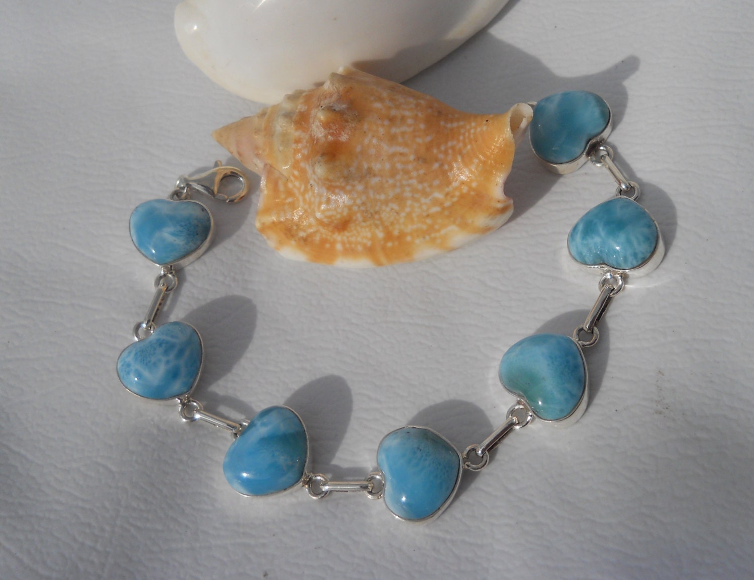 Marbled Larimar Heart Bracelet Handcrafted In Sterling Silver