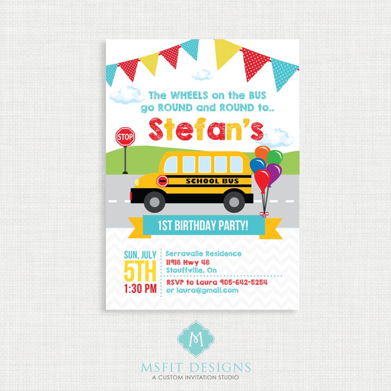 Printable Birthday Invitation Wheels On The Bus Birthday Invitation Bus Birthday Party Wheels Birthday Invitation Template