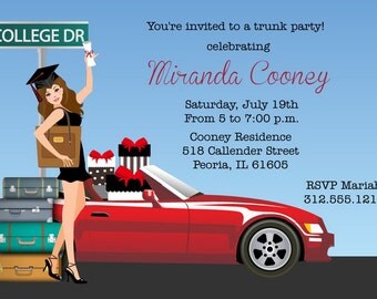 Graduation Trunk Party Invitations - Printable Graduation Announcement for College