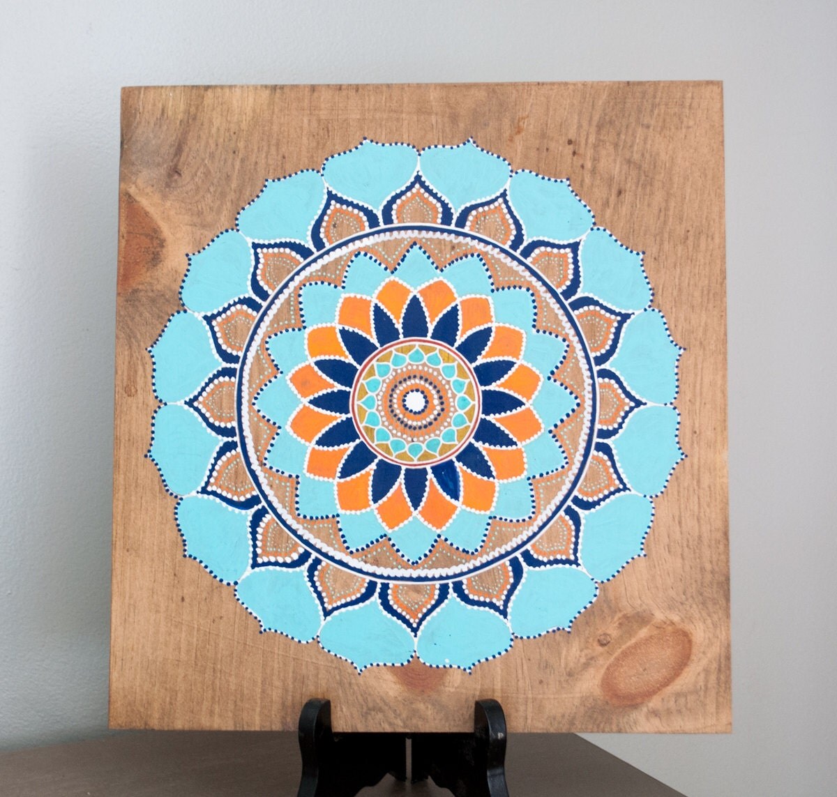 Turquoise/Orange Mandala Mandala Art Mandala on Distressed