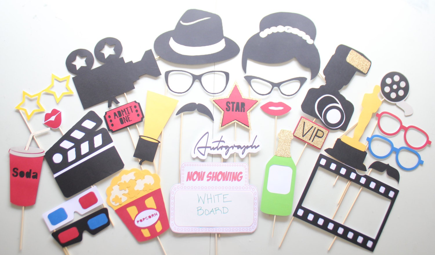 movie party themed photo booth 27pc Photo with Booth /Oscar Props Party Movie WHITEBOARD