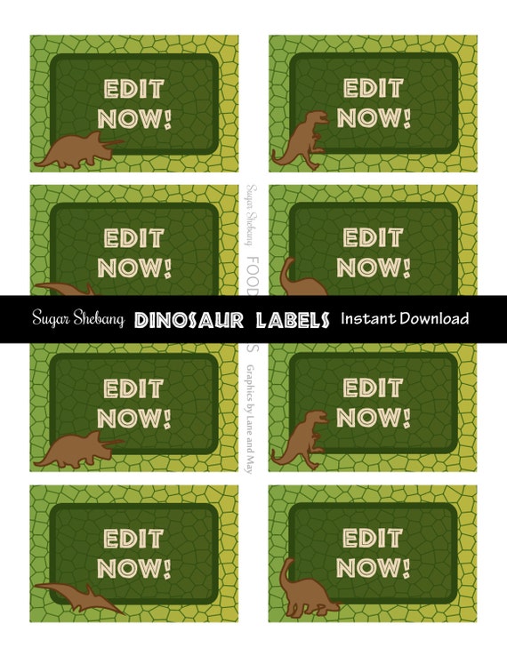 dinosaur food labels instantly downloadable and editable file