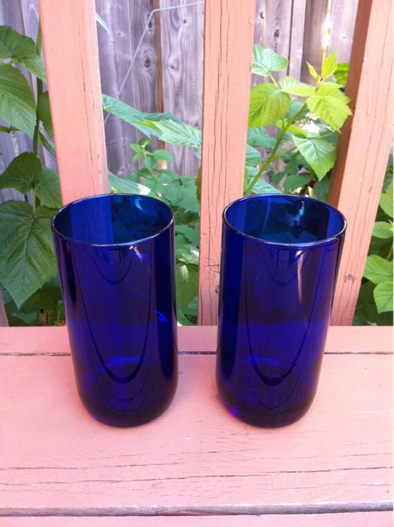 Vintage Cobalt Blue Glass Drinking Glasses