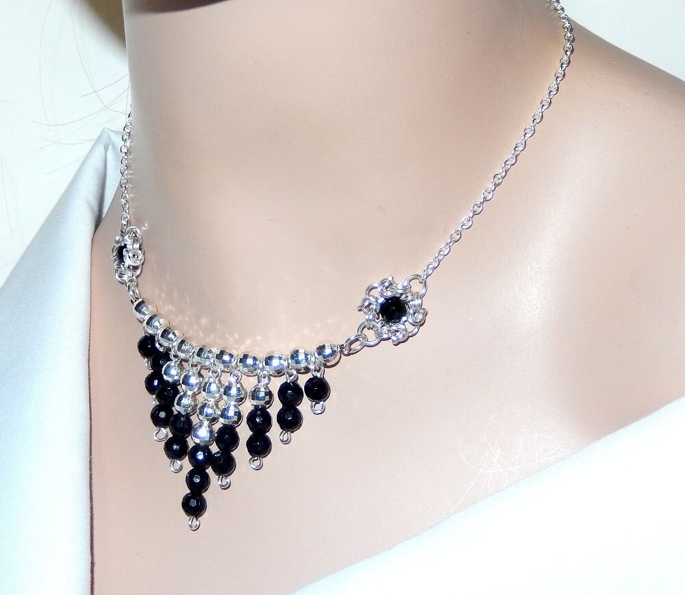 Black And Silver Necklace, Bib Necklace, Collar Necklace, Women ...