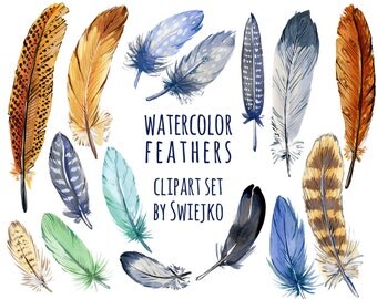 Boho Feathers Digital Clipart, watercolor, wedding invitation, invite, scrapbook, stationery, feathers printable, clip art, tribe