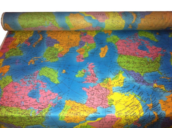 GLOBE World Map Fabric Material Soft Cotton Poplin