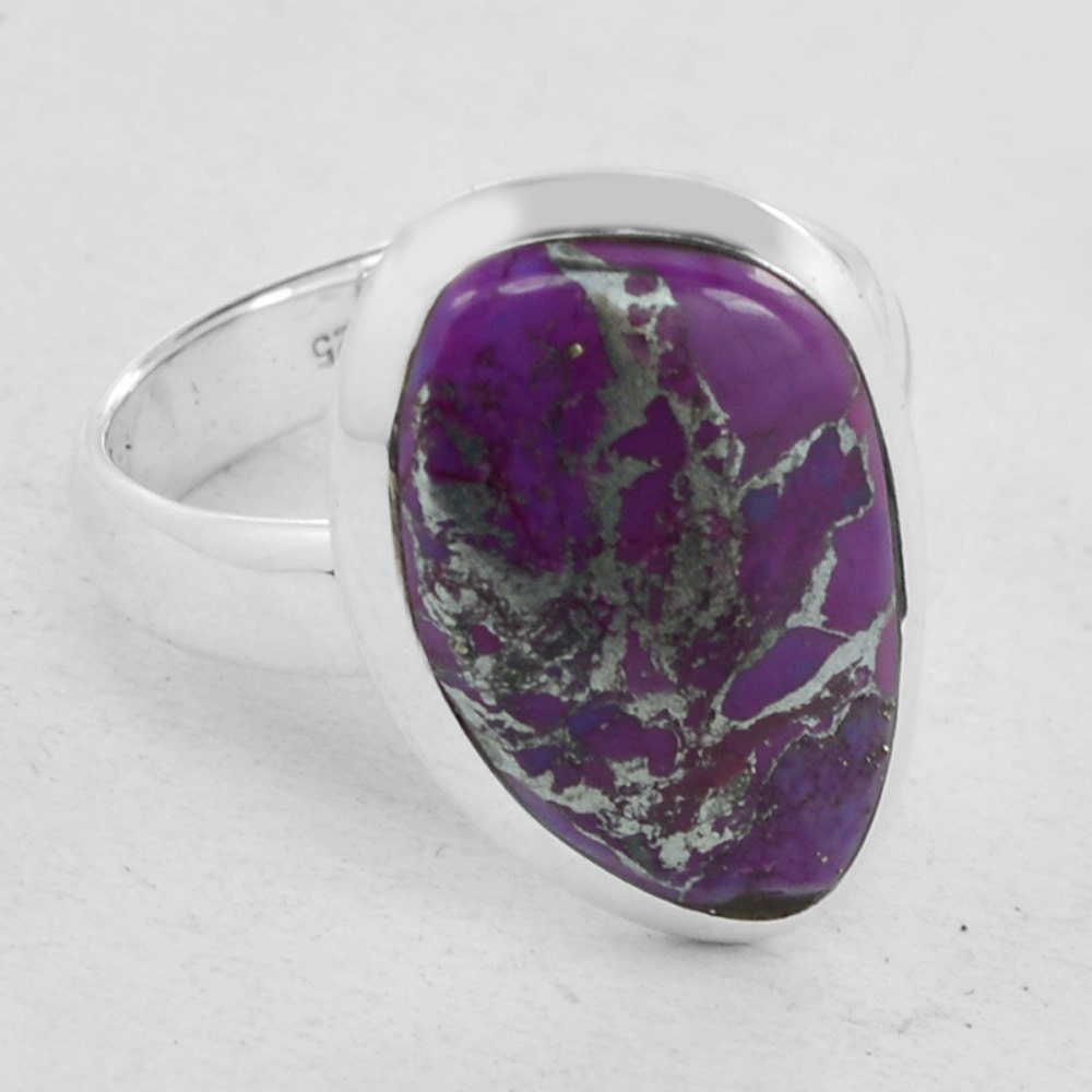 Genuine Purple Copper Turquoise Ring stone ring 925 Sterling