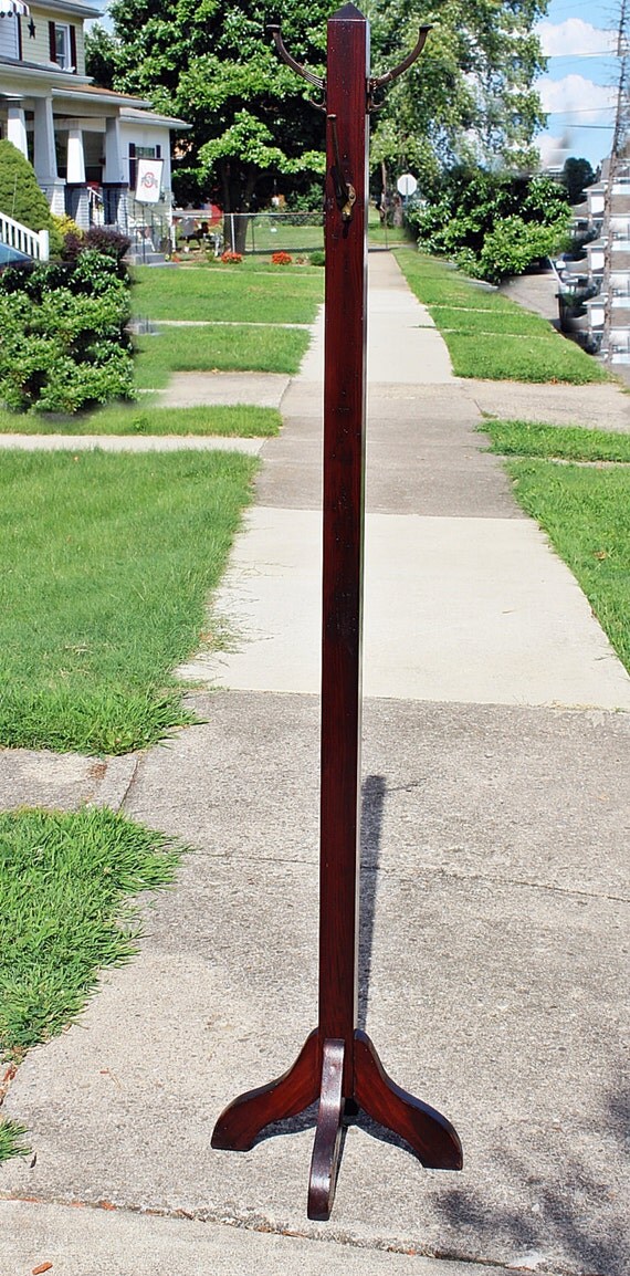 Antique Solid Mahogany Coat Rack Hall Tree by QUEENIESECLECTIC