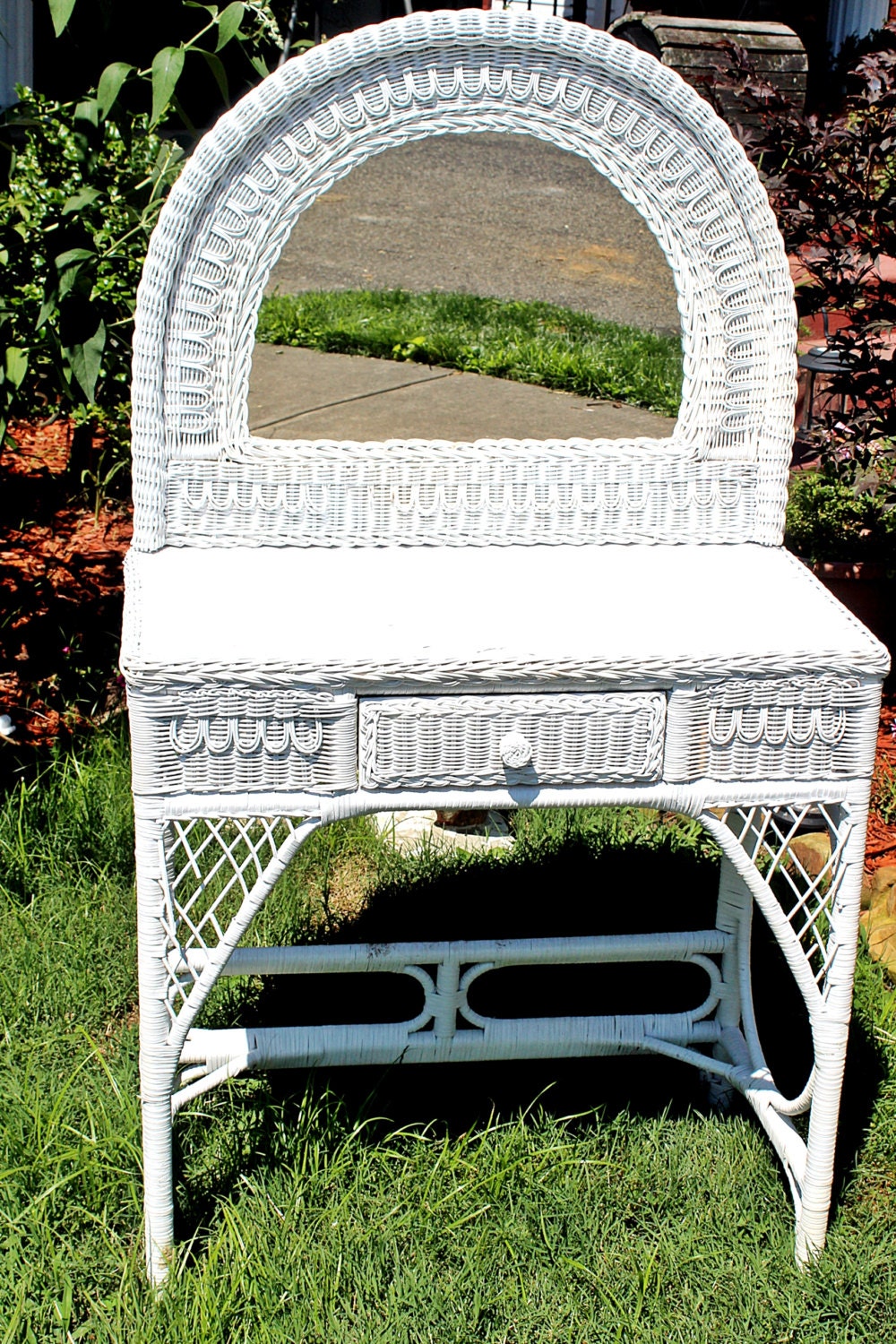 RESERVED NICOLE Vintage White Wicker Vanity by QUEENIESECLECTIC