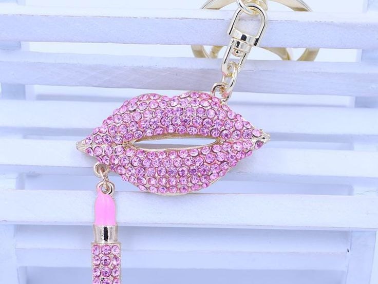 Pale Pink Rhinestones Lips & Lipstick Jewelry/Charm/Key Chain