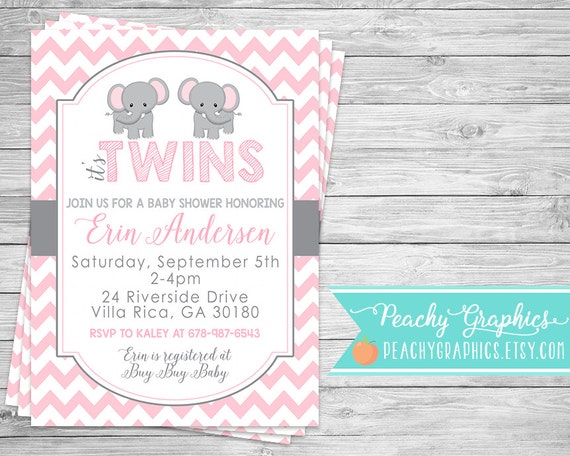 Twin Elephant Baby Shower Invitations 5