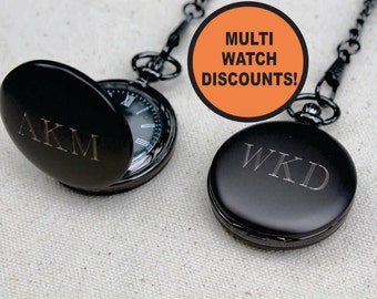 Personalized Pocket Watch, Gunmetal Pocket Watch, Engraved Pocket Watch, Groomsmen Gift, Mens Pocket Watch, Pocket Watch Personalized