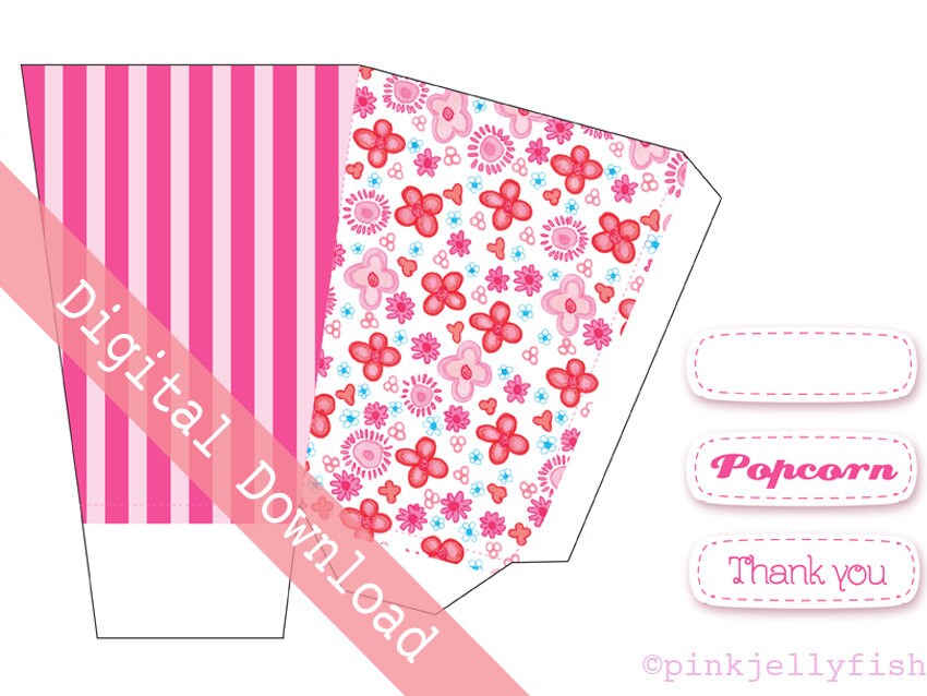 Popcorn Box Template Instant Digital by PinkJellyfishDesign