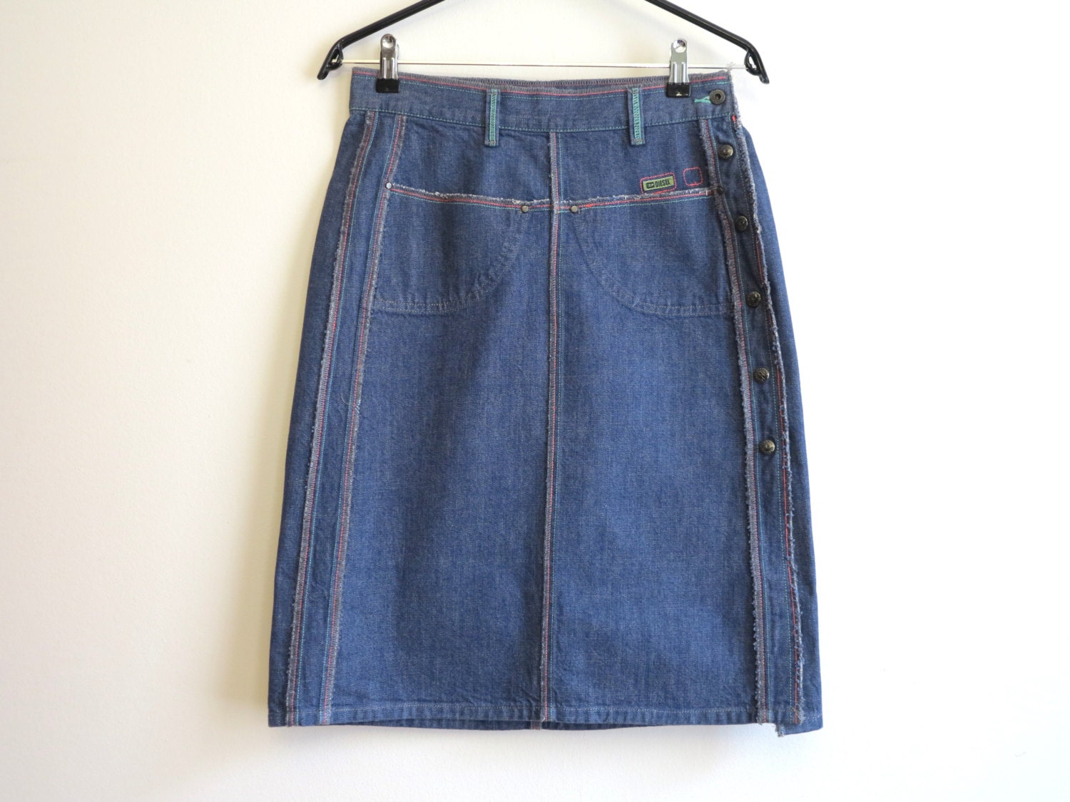 DIESEL Denim Skirt Blue High Waisted Jean Pencil Skirt Buttons