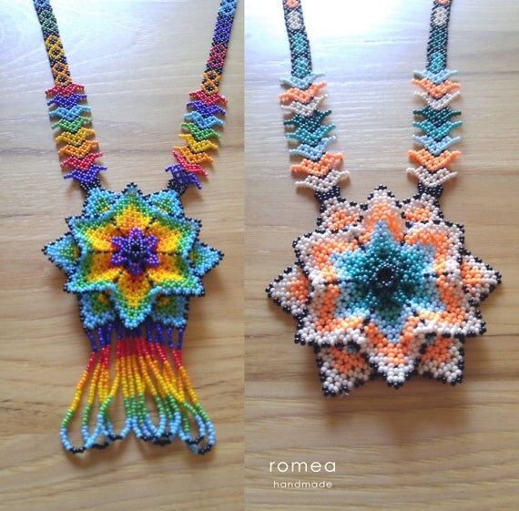 Gorgeous Handmade Beaded Chaquira Necklace Mexican Romea