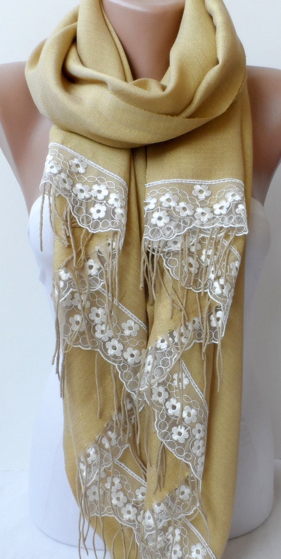 French Lace in Gold pashmina shawl Gold Shawls Bridesmaid