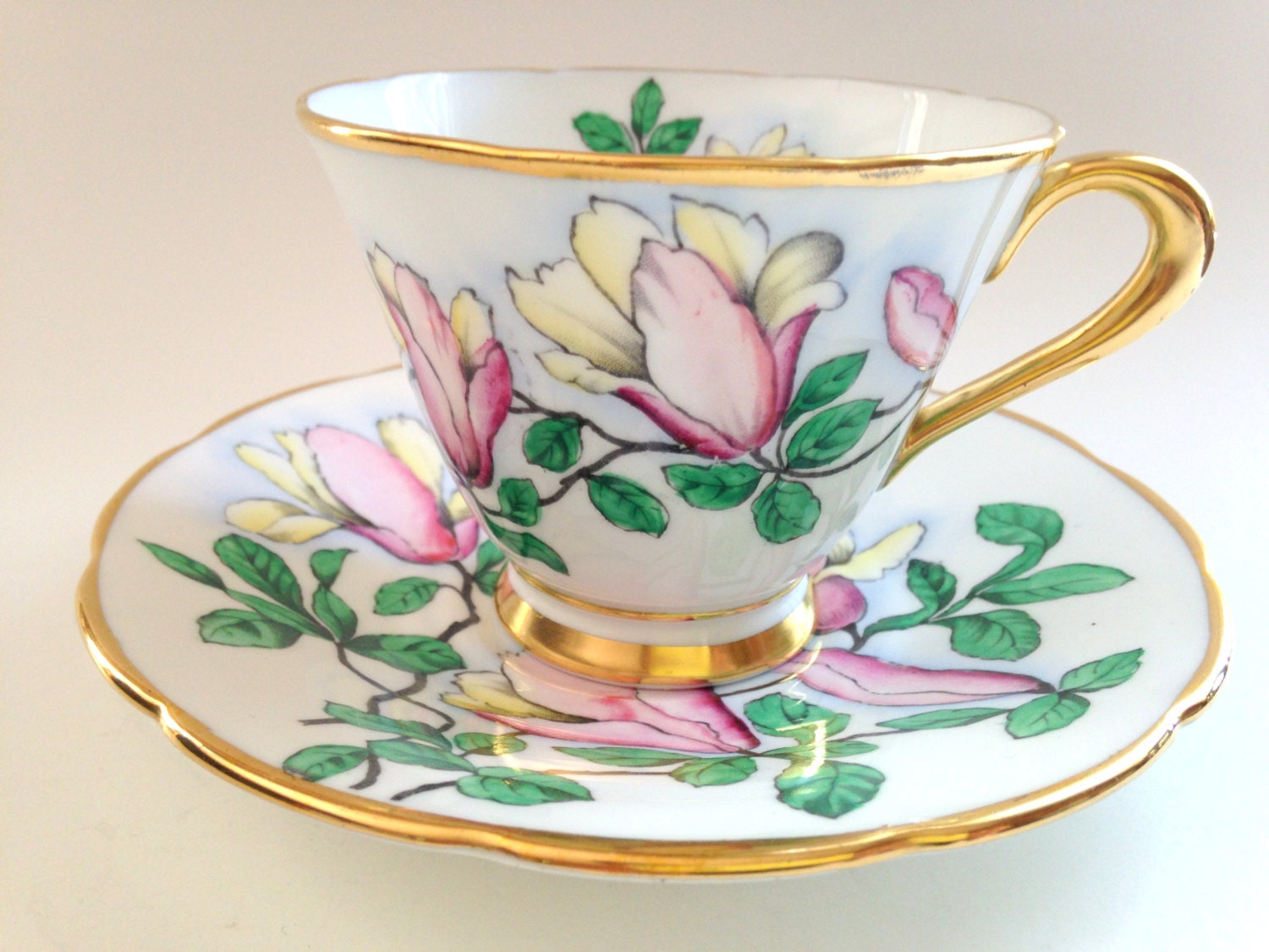 Hand Painted Tuscan Tea Cup and Saucer, Antique Tea Cups, Tea Set, Tea