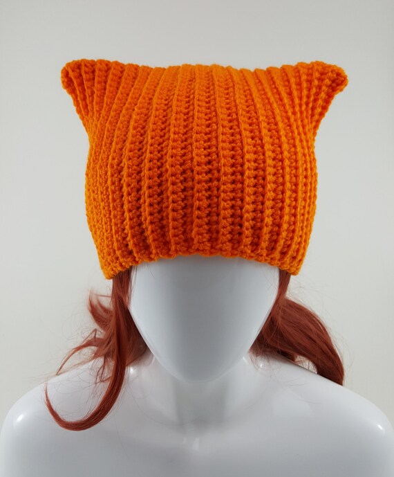 Crochet Orange Cat Ear Beanie/Hat