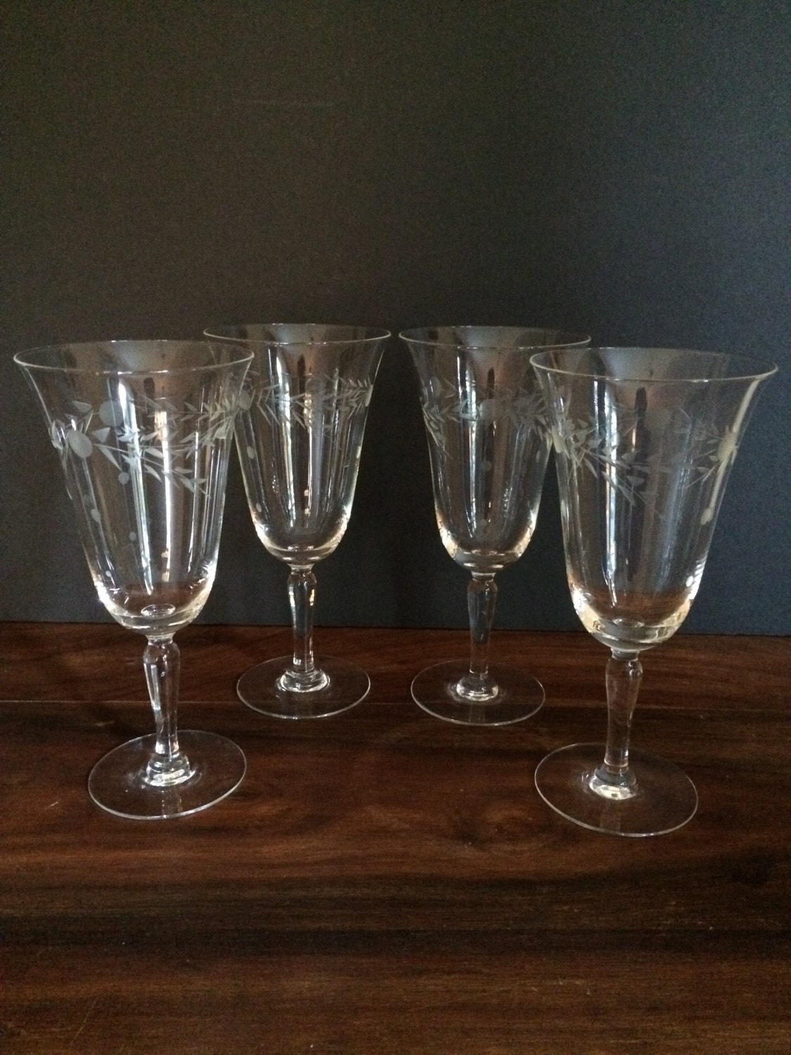 Set of 4 Vintage Etched Glass Cordial Wine by BallyhooandBedbugs