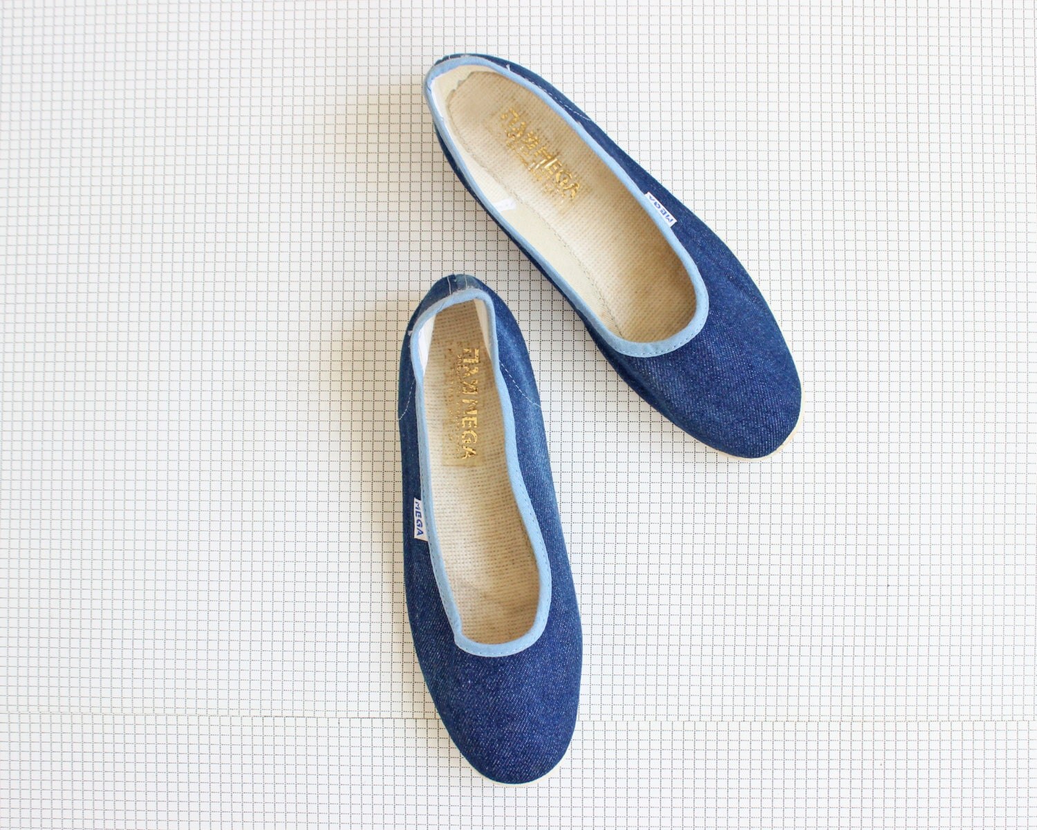 Vintage Ballet Pumps, Denim Ballet Flats, Vegan Shoes, 80’s Blue Women 