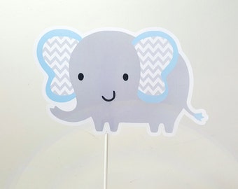 Elephant Cake Topper - Elephant Centerpiece Stick, Blue Chevron Elephant Cake Topper, Item 82916940P
