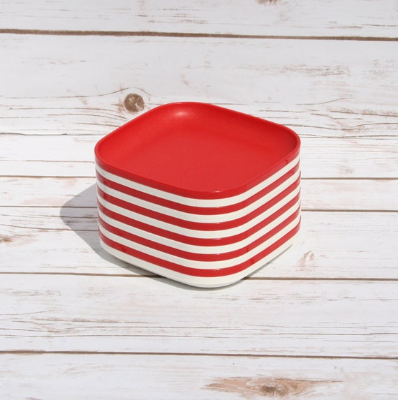 Tupperware Snack Plate Set Red and White by WhimsyChicEmporium