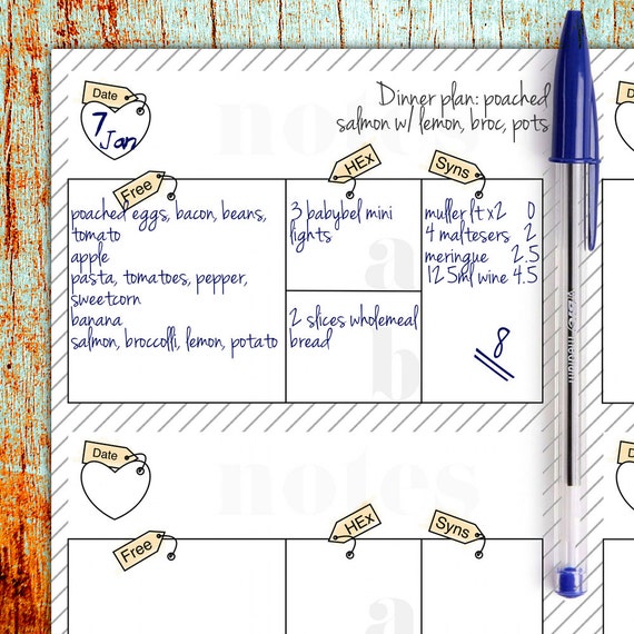 Slimming World Food Diary printable Instant DOWNLOAD A5
