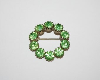 Vintage Green Rhinestone Brooch / Pin 1.4 inches | Ships FREE in US