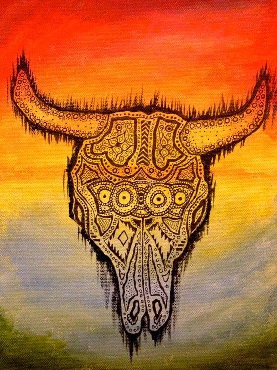Cow skull painting by ArtsySummer on Etsy