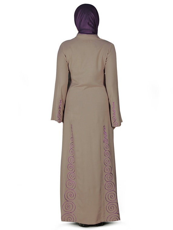 MyBatua Panel Embroidered Khaki Rayon Abaya AY-002 Formal and