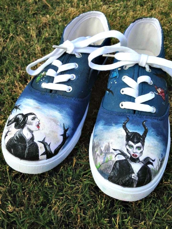 Maleficent Shoes Disney Inspired hand painted white canvas