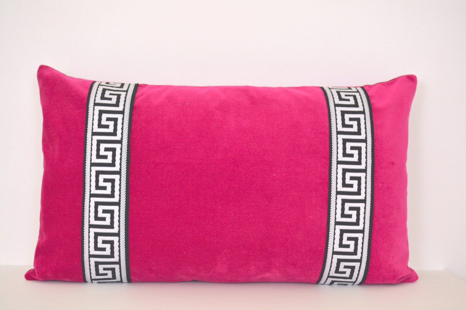 Pink Pillow Cover Fuchsia Velvet Lumbar Pillow with Greek