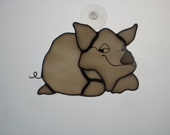 Stained Glass Suncatcher - Contented Pig (236)