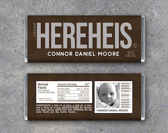 Personalized Birth Announcement Candy Bar Wrappers – Printable Download – HEREHEIS Hershey Bar Wrappers – It's a Boy! Photo Announcement